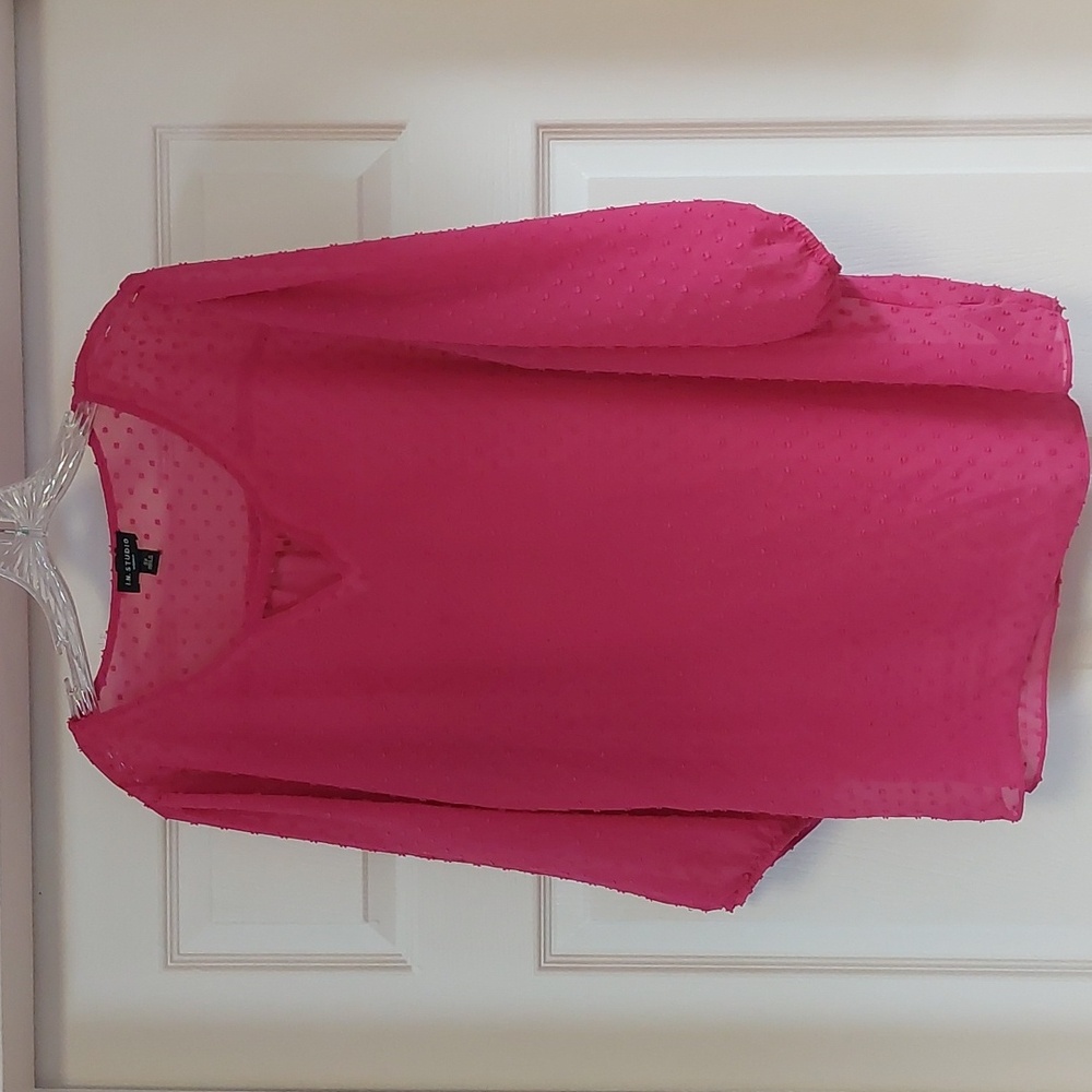 I.N. Studio Magenta Pink Sheer Textured Tunic Blouse Sz 3X